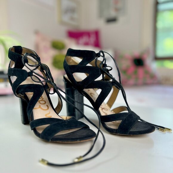Sam Edelman Yardley Lace Up Heel, Black 7.5 - Picture 1 of 6